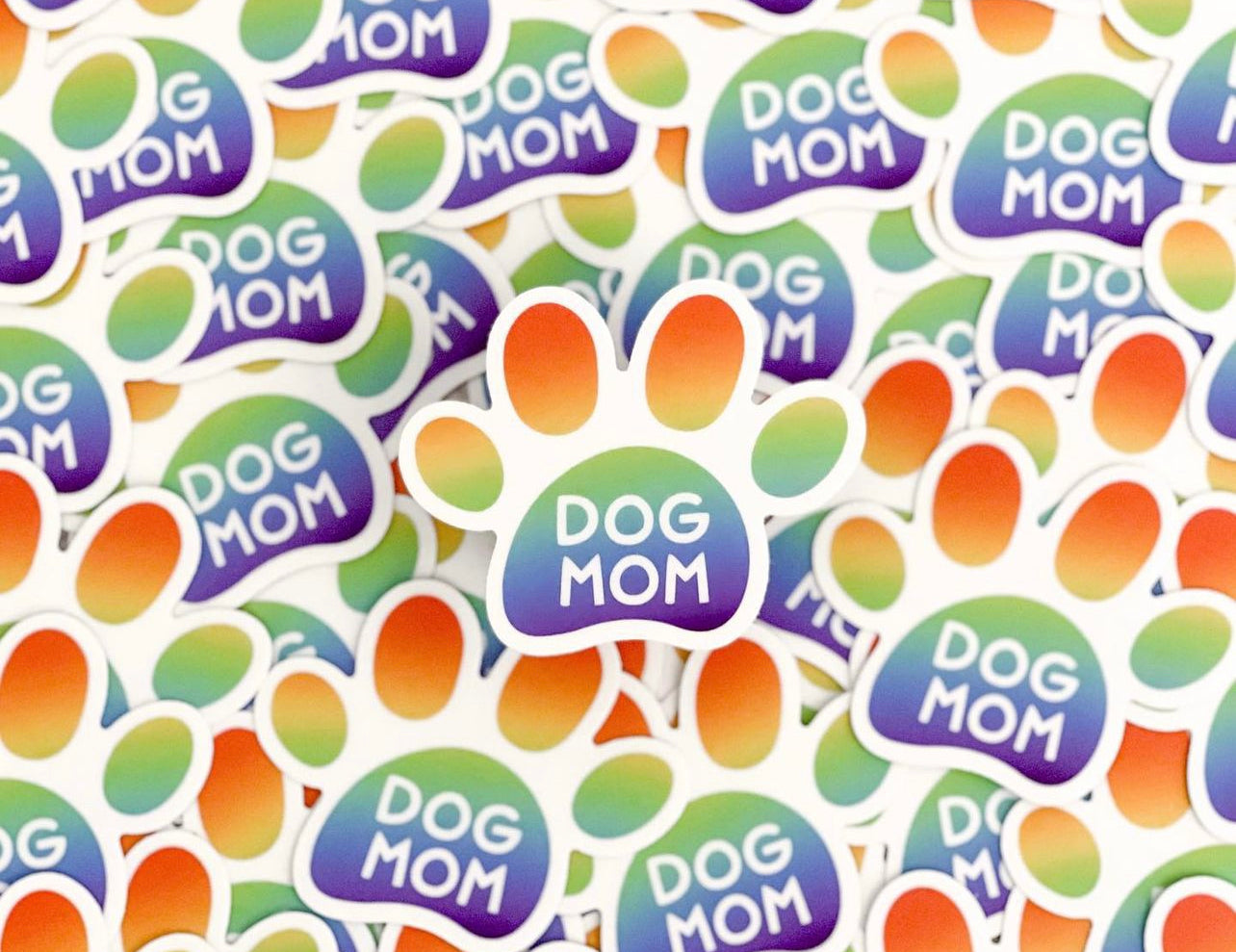 Rainbow Ombré Dog Mom Paw Print Sticker